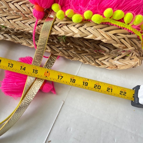 Lilly Pulitzer Straw Baja Tassel Pompom Colorful Tote Beach Pool Vacation - Picture 9 of 9